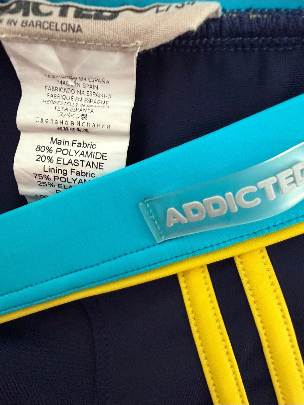 Addicted Men's Navy Blue Swim Trunks with Light Blue Waistband
